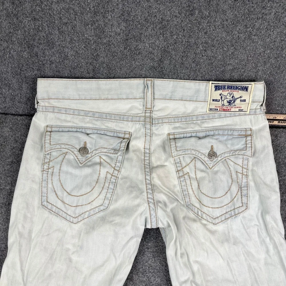True Religion Jeans Mens Size 40 Light Wash Straight Distressed Cotton Denim